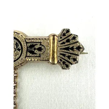 Victorian Taille d’Epargne Bar Brooch with Safety Chain