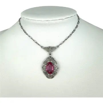 Vintage Art Deco Pink Rhinestone Pendant