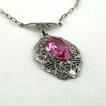 Vintage Art Deco Pink Rhinestone Pendant