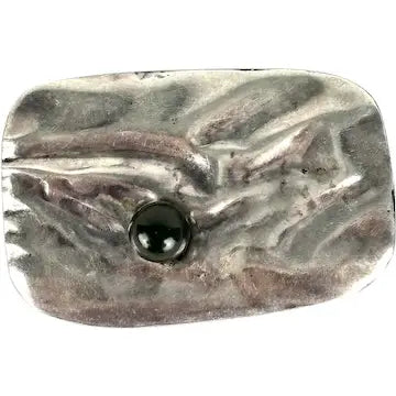 Vintage Artisan Made Silver Modernist Brooch with Jasper Bead