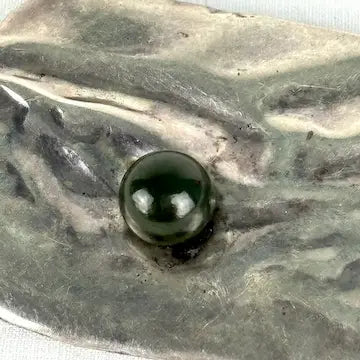 Vintage Artisan Made Silver Modernist Brooch with Jasper Bead