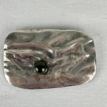 Vintage Artisan Made Silver Modernist Brooch with Jasper Bead