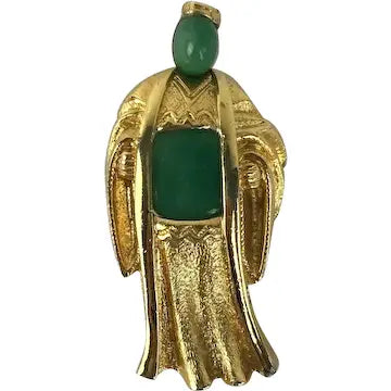 Vintage Asian Holy Man Peking Glass Brooch attributed to Hattie Carnegie