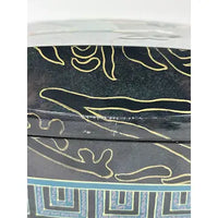 Vintage Black Lacquerware Jewelry Box with Egyptian Style Woman and Birds