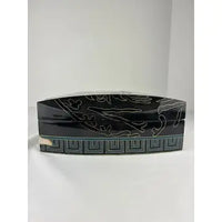 Vintage Black Lacquerware Jewelry Box with Egyptian Style Woman and Birds