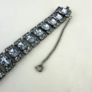 Vintage Blue Baguette Rhinestone Necklace and Bracelet