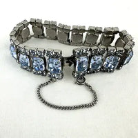 Vintage Blue Baguette Rhinestone Necklace and Bracelet