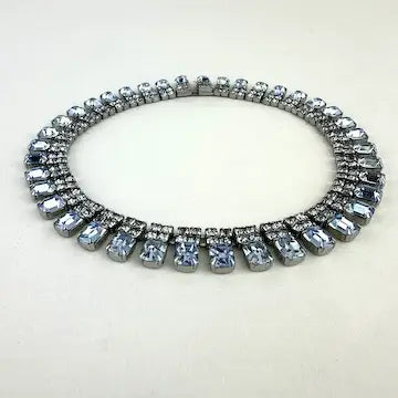 Vintage Blue Baguette Rhinestone Necklace and Bracelet