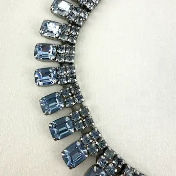 Vintage Blue Baguette Rhinestone Necklace and Bracelet