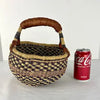 Vintage Bolga African Hand Woven Basket with Leather Handle