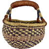 Vintage Bolga African Hand Woven Basket with Leather Handle