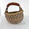 Vintage Bolga African Hand Woven Basket with Leather Handle