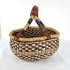 Vintage Bolga African Hand Woven Basket with Leather Handle