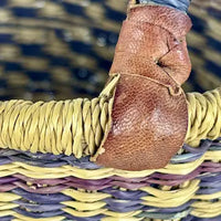 Vintage Bolga African Hand Woven Basket with Leather Handle