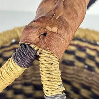 Vintage Bolga African Hand Woven Basket with Leather Handle