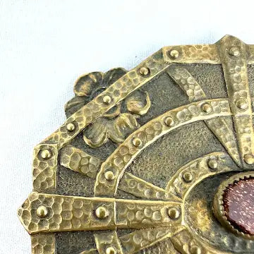 Vintage Brass Goldstone Shield Brooch