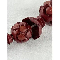 Vintage Carved Chinese Red Lacquer Shou Bead Necklace