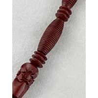 Vintage Carved Chinese Red Lacquer Shou Bead Necklace