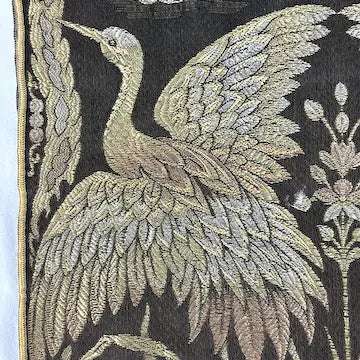 Vintage Chinese Gold Silver Copper Brocade Panel of Cranes