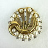 Vintage Crown Trifari Faux Pearl and Rhinestone Brooch