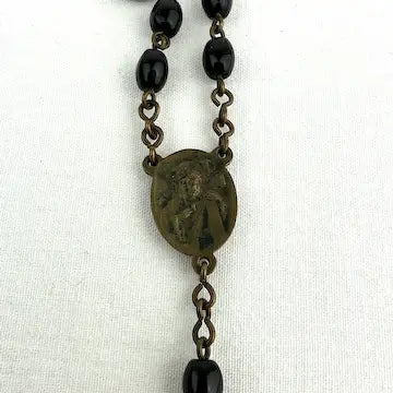 Vintage Czech Black Glass 5 Decade Rosary