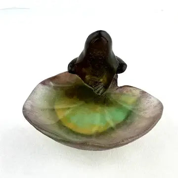 Vintage Daum French Pate De Verre Frog Art Glass Dish