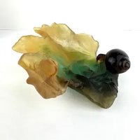 Vintage Daum French Pate de Verre Snails on a Leaf Art Glass Dish