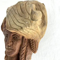 Vintage Folk Art Wood Carving of Native American Face