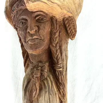 Vintage Folk Art Wood Carving of Native American Face