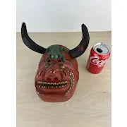 Vintage Hand Carved Wood Ceremonial Devil Mask from Mexico