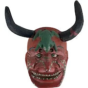 Vintage Hand Carved Wood Ceremonial Devil Mask from Mexico