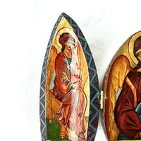 Vintage Hand Painted and Carved Wood Russian Triptych Easter Egg