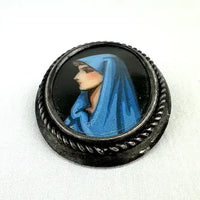 Vintage Hand Painted Virgin Mary Brooch