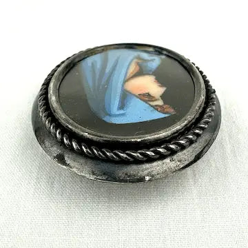 Vintage Hand Painted Virgin Mary Brooch