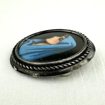 Vintage Hand Painted Virgin Mary Brooch