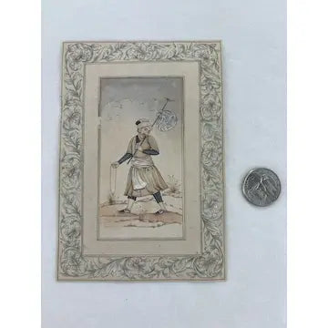 Vintage Indian School Moghul Miniature Painting of a Man Traveling by Foot