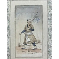 Vintage Indian School Moghul Miniature Painting of a Man Traveling by Foot