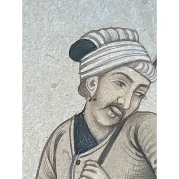 Vintage Indian School Moghul Miniature Painting of a Man Traveling by Foot