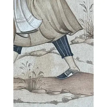 Vintage Indian School Moghul Miniature Painting of a Man Traveling by Foot