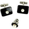 Vintage Japanese Black Onyx and Pearl Cufflinks and Tie Pin