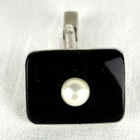 Vintage Japanese Black Onyx and Pearl Cufflinks and Tie Pin