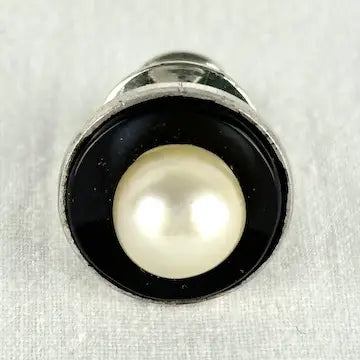 Vintage Japanese Black Onyx and Pearl Cufflinks and Tie Pin