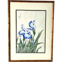 Vintage Japanese Woodblock Print Blue Irises by Eiichi Kotozuka