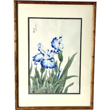 Vintage Japanese Woodblock Print Blue Irises by Eiichi Kotozuka