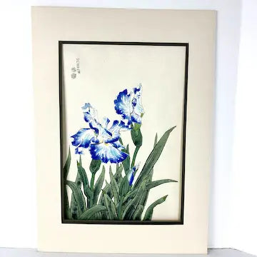 Vintage Japanese Woodblock Print Blue Irises by Eiichi Kotozuka