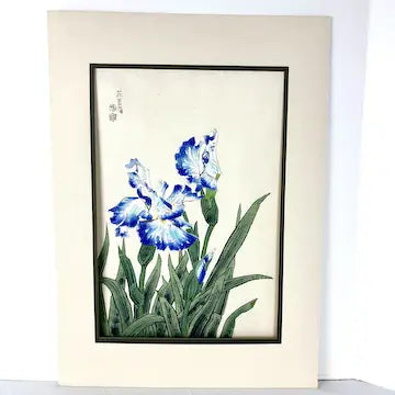 Vintage Japanese Woodblock Print Blue Irises by Eiichi Kotozuka