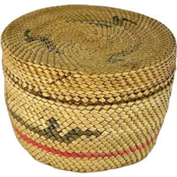 Vintage Miniature Hand Woven Nootka Basket with Canoes