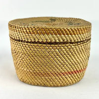 Vintage Miniature Hand Woven Nootka Basket with Canoes