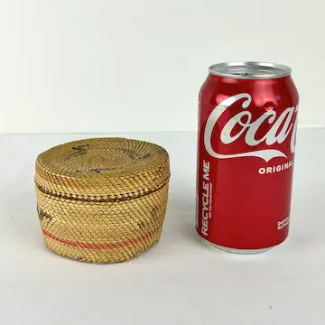 Vintage Miniature Hand Woven Nootka Basket with Canoes