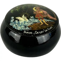 Vintage Miniature Round Palekh Russian Lacquered Box